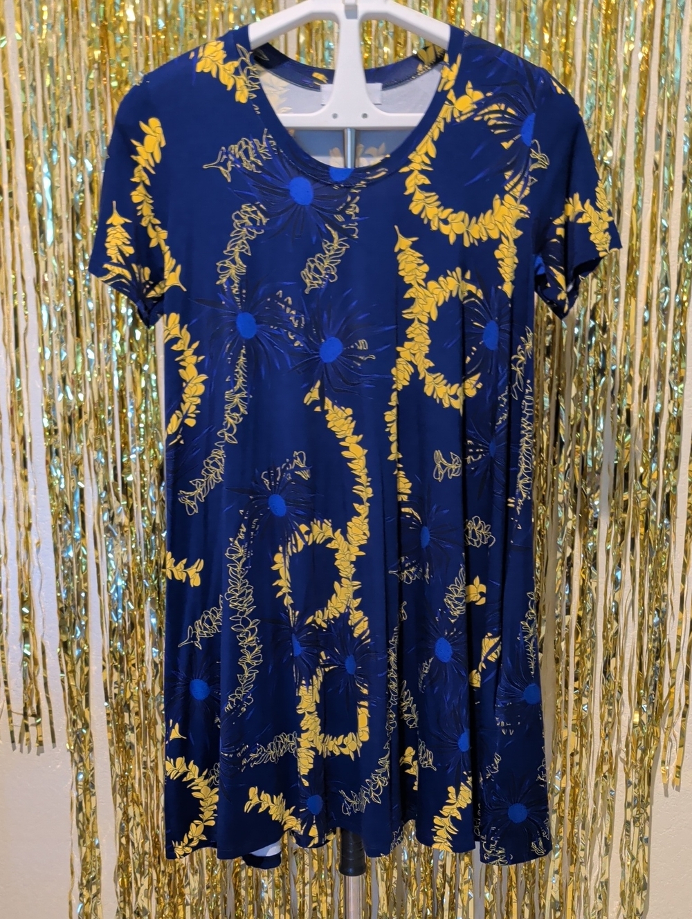 🔥Fighting Eel x Punahou Navy Yellow Floral Swing Dress, Size L - Picture 2 of 8